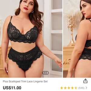 Plus Scalloped Trim Lace Lingerie Set